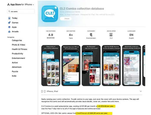 CLZ Comics App - Apple Store